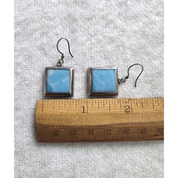 Square Larimar Sterling Silver Earrings Made in Mexico Large Statement Dangles - Picture 11 of 11